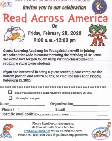 Gratts Elementary Read Across America flyer