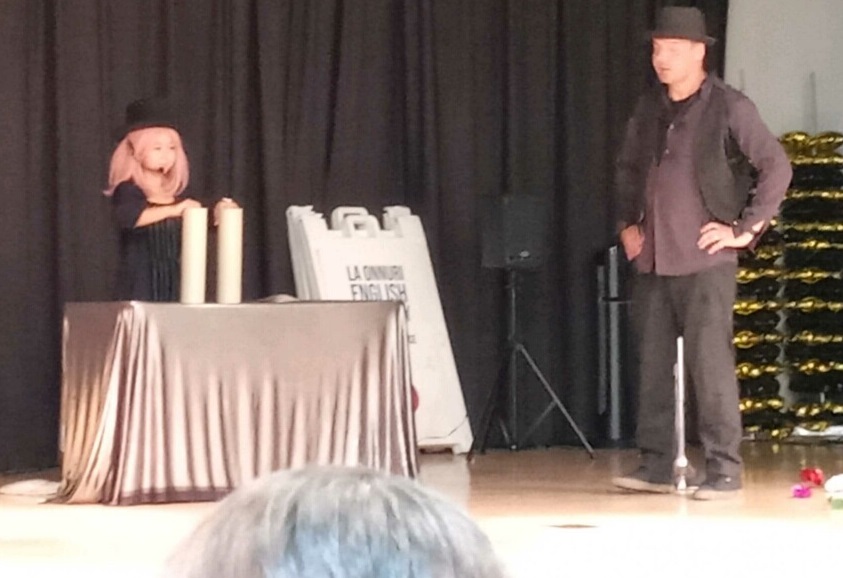 Magicians Dominie Apeles and Charles Cisneros performing at MacArthur Park Elementary