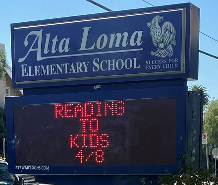 Reading to Kids on Alta Loma sign