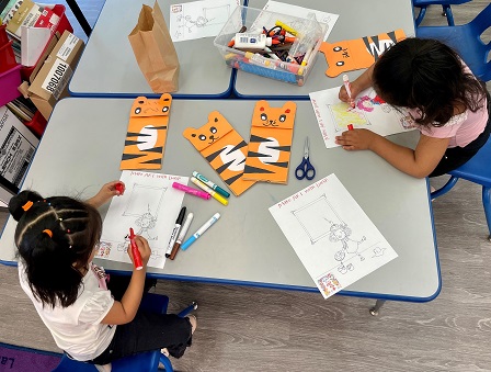 Kindergartners creating crafts at MacArthur Park Elementary