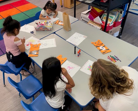 Kindergartners creating crafts at MacArthur Park Elementary