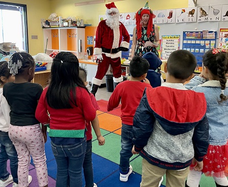 Santa visits Kindergartners at the reading clubs at MacArthur Park Elementary