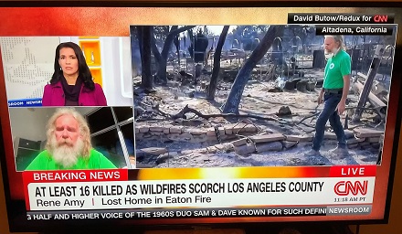 Rene Amy on CNN as he walks through the rubble of his former home in Altadena