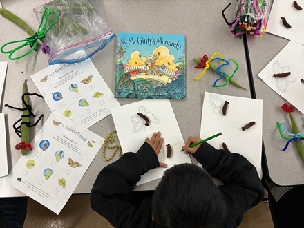 3rd graders creating butterfly crafts at MacArthur Park Elementary