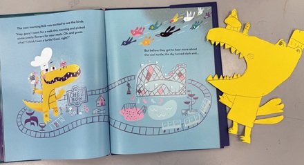Kindergartner book and craft at MacArthur Park Elementary