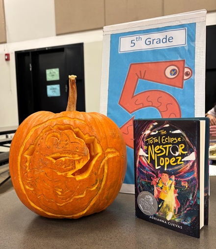 5th grade book and carved pumpkin at MacArthur Park Elementary