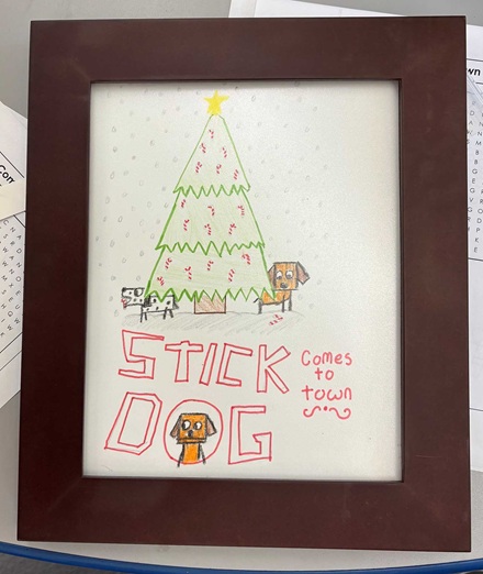 5th grader's framed drawing at MacArthur Park Elementary