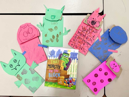 1st grader monster crafts at the reading clubs